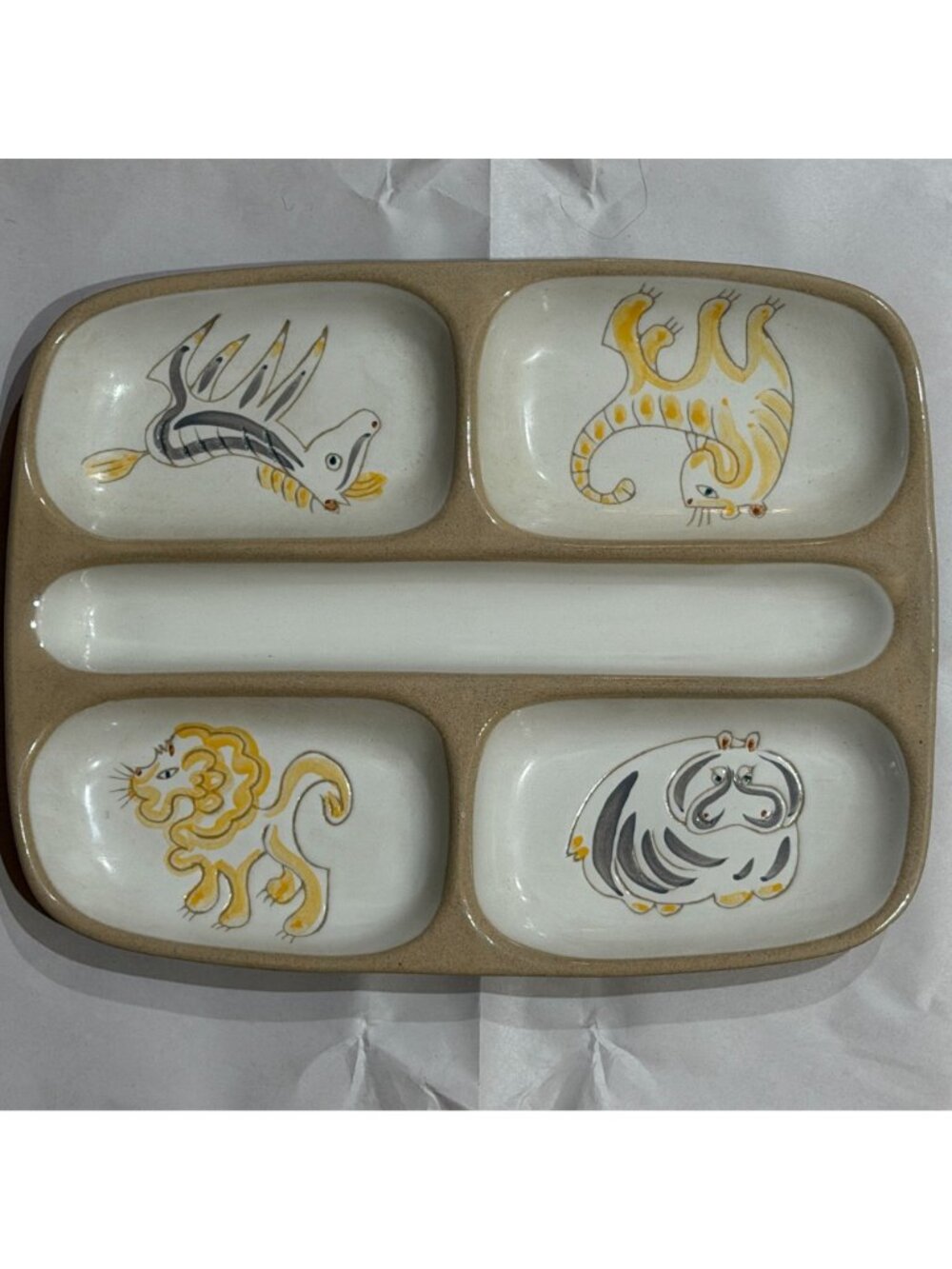 Vintage MCM Glidden Pottery Menagerie Circus Divided Serving Dish Ernest Sohn